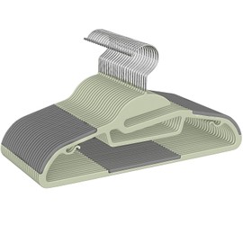 BAGAIL Plastic Hangers 50 Pack with Non-Slip Design,0.2 Inches Thick, 360°Swivel Hook Space Saving Organizer for Bedroom Closet,Shirts,Pants(Matcha Green- S Shaped)