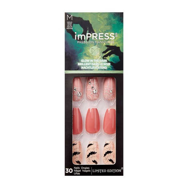 Kiss imPRESS Press on Manicure Halloween Nails - Let Me In, Medium Length, Coffin Shape, 30 Fake Nails