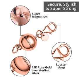 Shop LC - Collar magnético de plata de ley 925, chapado en oro rosa de 14 quilates, cierres magnéticos redondos para collares, cierre magnético de joyería con cierre de langosta para el día de la