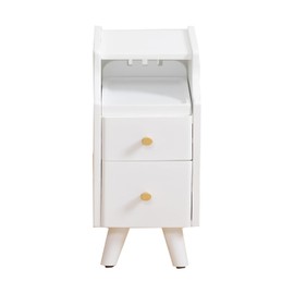 latifolia Solid Wood Nightstand, 2-Drawer Small Nightstand, Narrow Bedside Table with Shelf Storage(White, 7.87''W)
