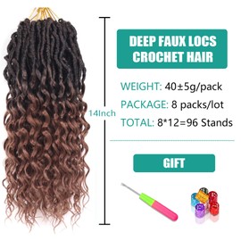 Deep Faux Locs Crochet Hair 14 Inch 8 Packs Goddess Locs Crochet Hair Pre Looped Curly Crochet Hair for Black Women with Curly Ends Deep Wave Crochet Braids (14 Inch/Pack of 8, T30)