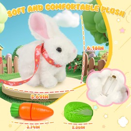 Easter Interactive Bunny Electronic Toy with Sound Cute Jumping Wiggling Ears Twitching Nose and Mouth, Kids Realistic Plush Rabbit with Leash for Toddler Birthday (White)