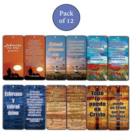 NewEights Spanish Popular Bible Verses Be Strong and Courageous Bookmarks (12-Pack) - Great Collections of Spanish Bible Verses – Daily Motivational Card Set – Collection Set Book Page Clippers