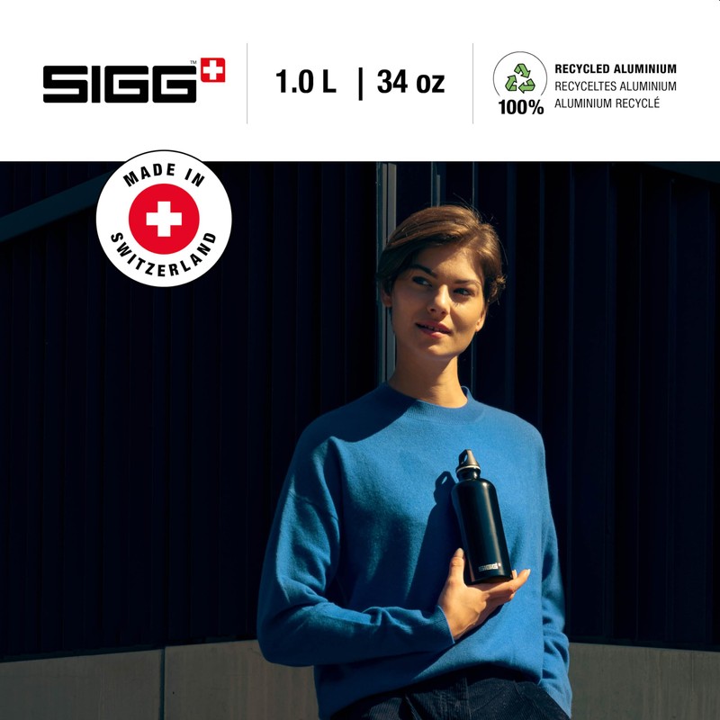 SIGG Traveller Black Water Bottle (1 L), Pollutant-Free and Leak-Proof