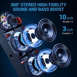 Dazone Portable Stereo Karaoke Big Loud Speaker 9000W Dual 10“ Subwoofer 3" Tweeter Deep Bass with Wired Mic, FM/AUX/MP3/USB/SD/Microphone In, Remote Control, Party Lights, Remote Control for Home Outdoor Party Gifts