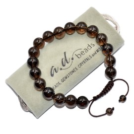AD Beads Natural 10mm Gemstone Bracelets Healing Power Crystal Macrame Adjustable 7-9 Inch (Smoky Quartz)