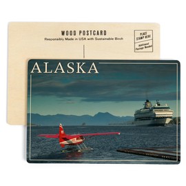 Alaska, Float Plane and Cruise Ship (4x6 Birch Wood Postcards, 2-Pack Stationary, Rustic Home Wall Decor)