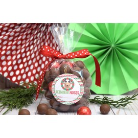 Reindeer Noses Christmas Holiday Sticker Labels, 40 2" Party Circle Stickers, Great for Party Favors, Envelope Seals & Goodie Bags by Amanda Creation.