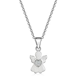 Xaana AMZ0557 Girl's Pendant Angel Zirconia with Chain 36/38 cm 925 Sterling Silver, Sterling Silver, Cubic Zirconia