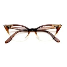 AStyles - Vintage Cateyes 80s Inspired Fashion Clear Lens Cat Eye Glasses with Rhinestones (Brown-Fade, Clear)