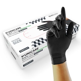 Unigloves Unicare Nitrile Examination Disposable Gloves | Multipurpose, Powder Free, Medical Gloves - Box of 100 Gloves, Black, Extra Large (GS0255)