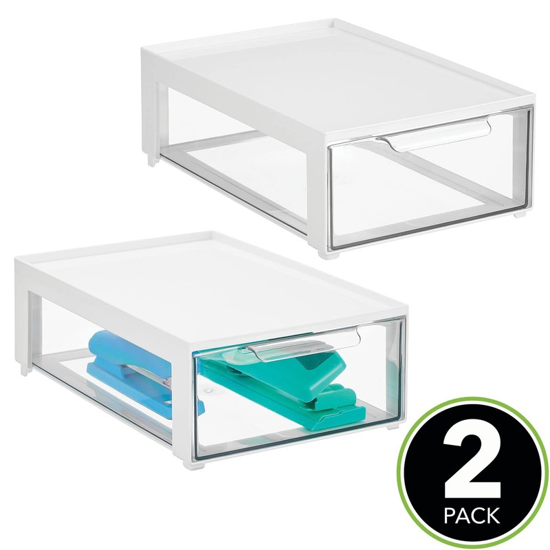 mDesign Plastic Stackable Office Storage Organizer Bin Containers with Front