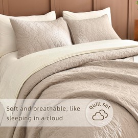 Lady Ann Oversized King Bedspreads 128x120, Extra Large 3 Pieces Leaves Print Summer Oversized Quilts Coverlet for King Bed Linen Feel Ultra Soft Lightweight and Thin Bedspreads & Coverlets Bed Set