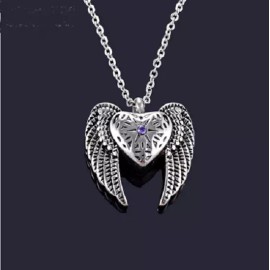 Fashion Jewelry MEMORIAL WING HEART URN ASHES CREMATION Pendant on 24" 925 Sterling Silver chain