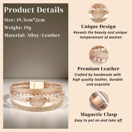 CHELYQST Leather Wrap Bracelets for Women,Boho Bracelet Multi-Layer Bangle Western Jewelry,C01 Boho(Gold)