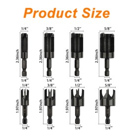 Wood Plug Cutter 8 Pieces, Round Shank Electric Drill Punching Tool, Woodworking Hole Saw Cutting Tool 1/4“ 3/8” 1/2“ 5/8” (Metric 6mm 10mm 13mm 16mm)