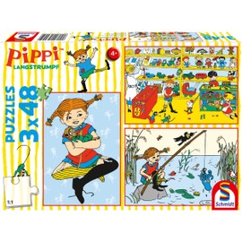 Schmidt Spiele 56445 Pippi Longstocking, "I Make Mir the World as I Like It Mir Like", 3 x 48 Pieces, Children's Puzzle, Normal