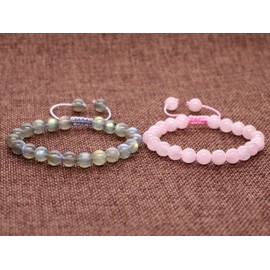 COAI® Baby Adjustable Natual Semi Gemstone 6mm Rose Quartz/Labradorite Bracelet for Boys & Girls 2 Pack
