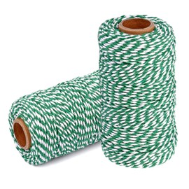 YZSFIRM Cotton Twine String Bakers Rope: 2 Roll Twines for Crafts Gift Wrapping - 656 Feet Green White Twine for Kitchen Cooking