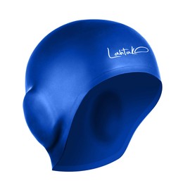 Swim Cap Ear Protection 3D - Women Men Swimming Cap - Silicone Swim Cap Waterproof - Long Hair & Short Fit - Adult Swim Cap - Youth Swim Cap - Swim Hat (Blue Bonnet Blue)