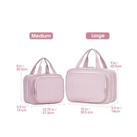 Narwey Women's Toiletry Bag for Hanging Wash Bag Cosmetic Bag Large Wash Bag Cosmetic Organiser for Women Girls, Y-Dusky Pink Stripes(Large), L