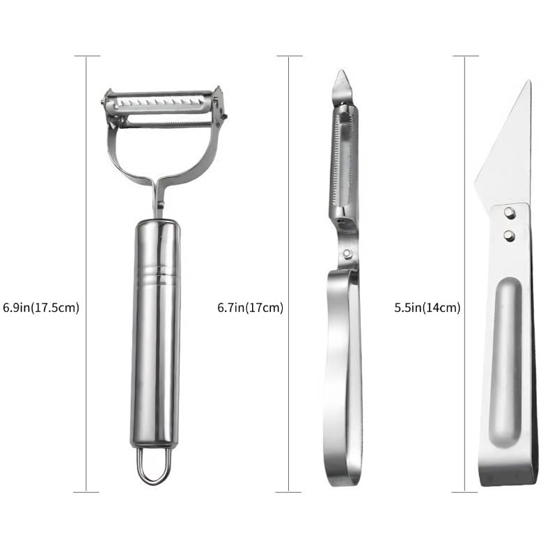 Stainless Steel Vegetable Peeler Set For Kitchen, 3 Piece, Silver,