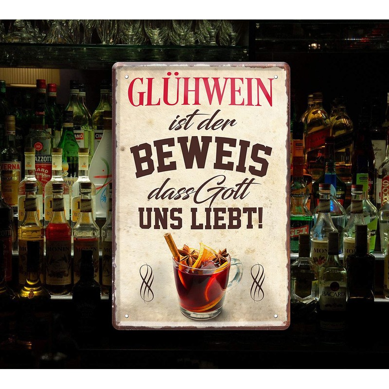 schilderkreis24 Tin Sign Funny Wine Saying "Glühwein" 20 x 30