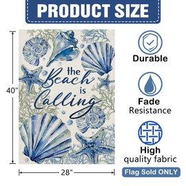 Dyrenson Spring Summer The Beach is Calling 28 x 40 House Flag Double Sided, Coastal Conch Starfish Coral Pearl Garden Yard Decorations, Nautical Seasonal Burlap Outdoor Decor Decorative Large Flag