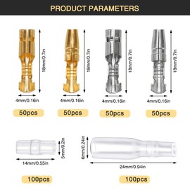 YIXISI 400 Pieces 3.9 mm Round Connector Kit Brass Bullet Male & Female Wire Terminals Plug with Insulation Cover for Motorcycle Motorcycle Car Boats Electrical Instruments, Golden and Silver