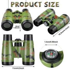 25 Pack Binoculars for Kids 3,5, 7, 8, 12 Years Old, with Compass and Neck String Toddler Toy Binoculars Gift Set for Camping Adventure, Party Favor, Red, Yellow, Camo, Green, Blue