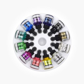 Dr. Ph. Martin's Iridescent Calligraphy Color (Set 1) Ink Set, 1.0 oz, Set 1 Colors, 1 Set of 12 Bottles