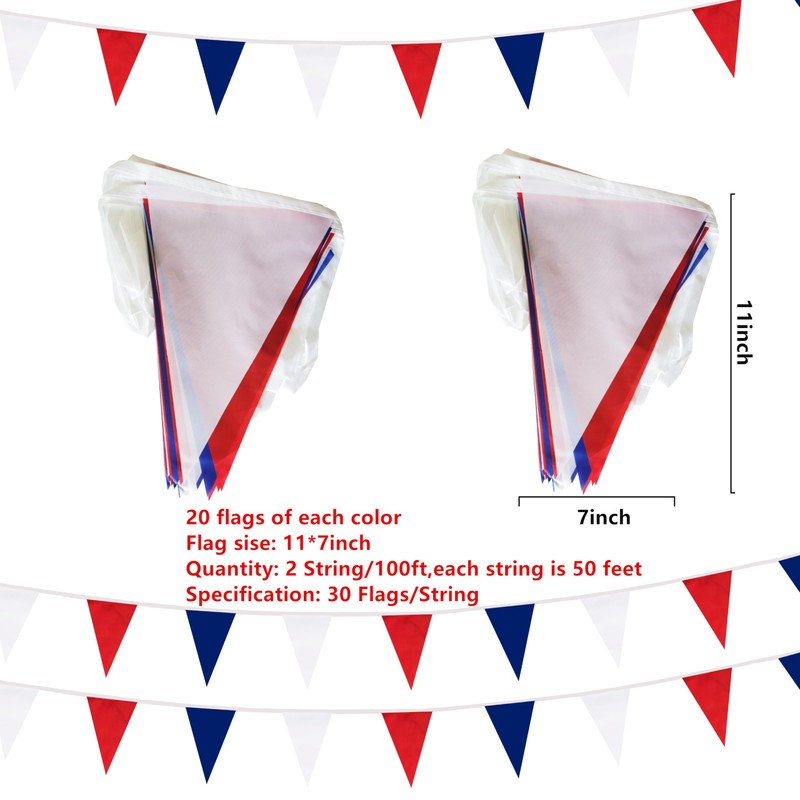 100 Ft Red Dark Blue and White String Flags Pennant