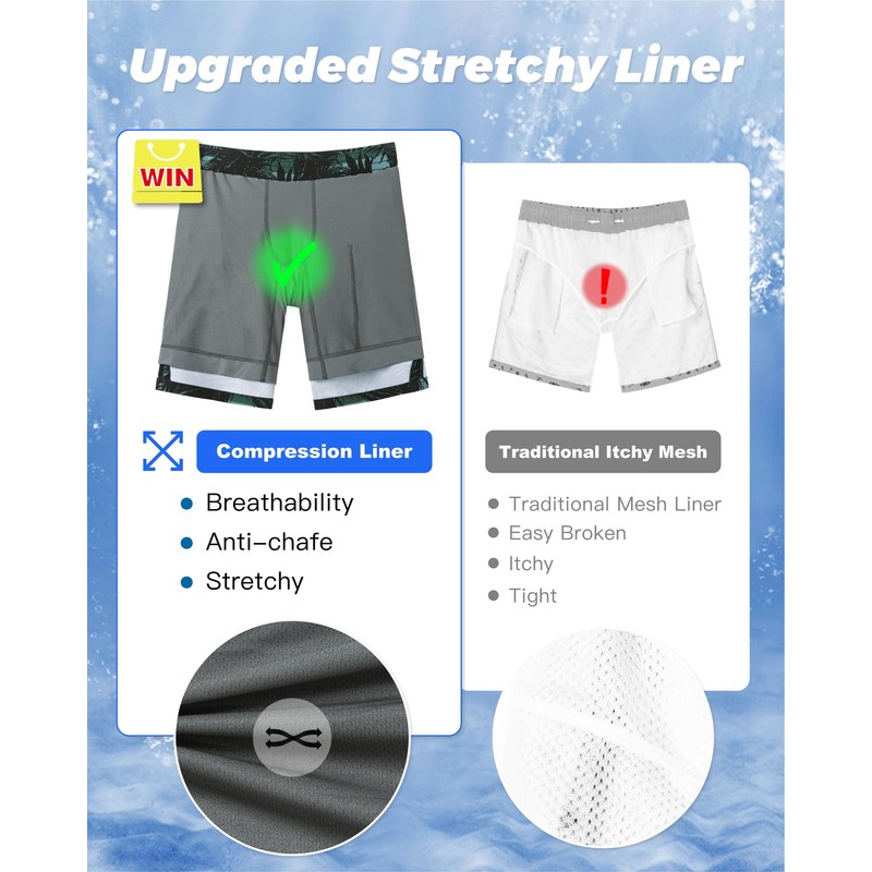 SURF CUZ 9" Mens Swim Trunks with Compression Liner Swimming