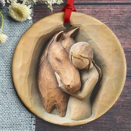 Rigufu Christmas Ornament Gifts for Horse Lover, Horse and Girls Ceramic Ornament, Animal Lover Gifts for Women, Not Sculpture Xmas Tree Hanging Decoration