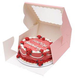 Generic Generic 10Pcs (8x8x5 in) Mini Cake Boxes+1 stickers with Display Window for Gift Giving, Bakesale, Cupcakes, Dessert, Cookies, Pie, Macaroons, Donuts, Pastry, Kraft Paper Material (10Pcs Pink), 8CDGH