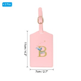 PATIKIL Initial Luggage Tags, 2 Pack Monogrammed PU Leather Baggage Tags Embroidered Letter Suitcase Label Tags Luggage Identifier for Luggage Baggage, Pink (B)