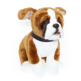 tachi Sitting Plush Toy Dog Cuddly Toy Boxer White Brown Soft Toy with Collar 27 cm