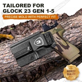 WARRIORLAND G23 Holster IWB Kydex Holster Optics Cut Fit G23 Gen 1-5 Pistol, Inside Waistband Appendix Carry G23 Gen 5 9mm Holster, Adj. Retention & Cant, Right Hand/Left Hand - Color: Right Hand Claw&Optics Cut IWB