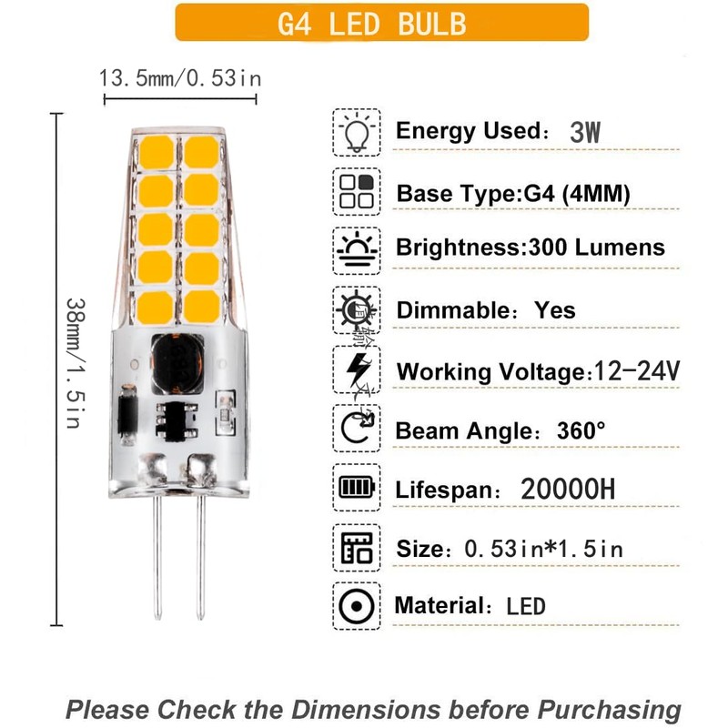 G4 LED Bulbs JC Bi-Pin Base Light Bulbs 3W AC/DC