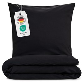 Blumtal Microfibre Bed Linen Set, Duvet 155 x 200 cm and Pillow 50 x 80 cm, Super Soft Duvet Cover Set, Black