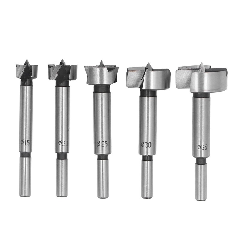 5Pcs Forstner Drill Bit Round Shank 15mm 20mm 25mm 30mm