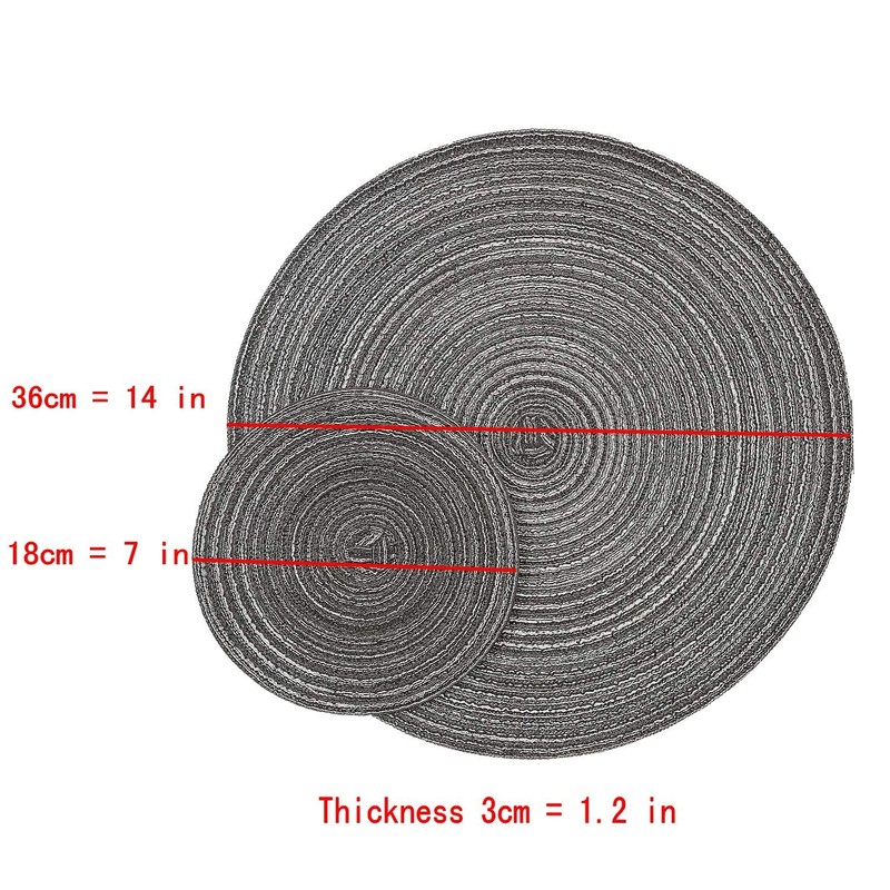 JZK Set of 8 grey braided round table mats and