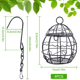 Fzyisw 4Pcs Fat Ball Feeder, Bird Feeders Hanging, Metal Fat Ball Bird Feeder Holder with 4 S-Shaped Hooks, Fat Ball Feeder for Feeding Outdoor Garden Wildlife Birds