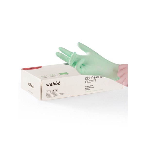 LANON wahoo 5 mil Vitamin-E Coated Latex Disposable Gloves, Food-Contact Grade, Textured Fingertips, Green, Small