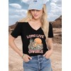 OUMASK Women Long Live Cowgirl Shirt V-Neck Cactus Graphic Tees