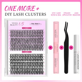 VEYESBEAUTY Lash Cluster Kit 30D 40D Volume Individual Lashes Thin & Invisible Band Wispy Lashes One More+ DIY Eyelash Extensions Kit 8-16mm with Bond&Seal Remover Applicator for Self Application