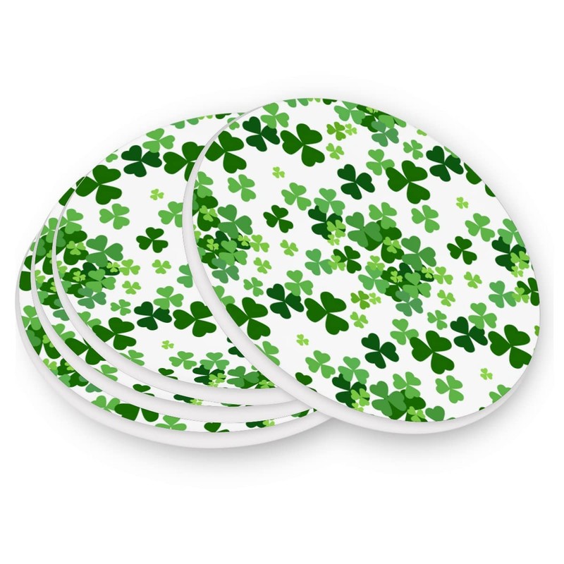 Lucky Clover Shamrocks Drink Coaster with Cork Base, Patrick Day