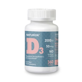 NATURION NATURION Vitamin D3 2000iu (50 mcg) 1-Year Supply for Immune Support, Healthy Muscle Function, and Bone Health - Non-GMO, Gluten Free, with Vitamin B2 - (Mini Tablets), 360 Count
