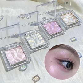 다이아몬드 하이라이터 파우더 팔레트 클리어 브라이트닝 페이스 컨투어 편광 핑크 글리터 아이 메이크업 Diamond Highlighter Powder Palette Clear Brightening Face Contour Iridescent Pink Glitter Eye Makeup [01 04]
