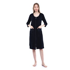 Brighton Robes Womens Lightweight Terry Cotton Long 3/4 Sleeve Zipper Front Robe House Dress (Navy, S)